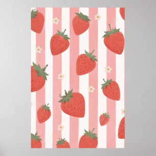 Póster Coqueta Fresa Rosa Raya Dormitorio Guardería
