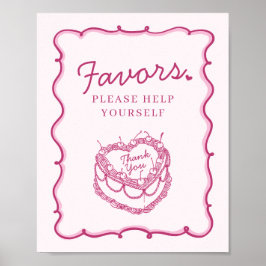 Póster Coqueta rosa de corazón retro favorece el pastel d