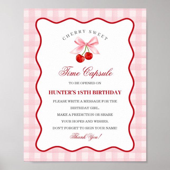 Póster Coqueta rosa dulce cereza Bow Gingha Cápsula del t (Frente)