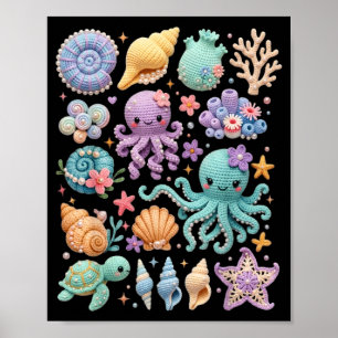 Póster Coquetas Vida Marina Kawaii Medusa Pulpo Playa