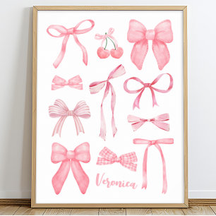 Póster Coquette Aesthetic Cute Girly Pink Bows con nombre