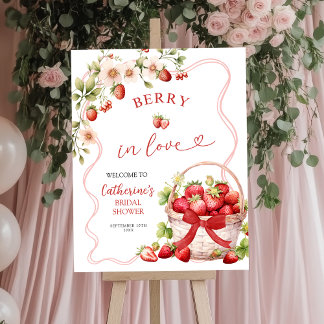 Póster Coquette Berry In Love Bridal Shower Welcome Sign