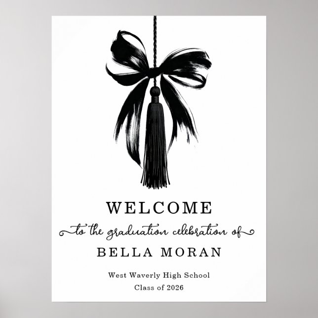 Póster Coquette Black Bow & Tassel Graduation Party (Frente)