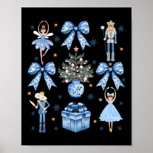 Póster Coquette Blue Bow Nutcracker Navidad Feliz Navidad