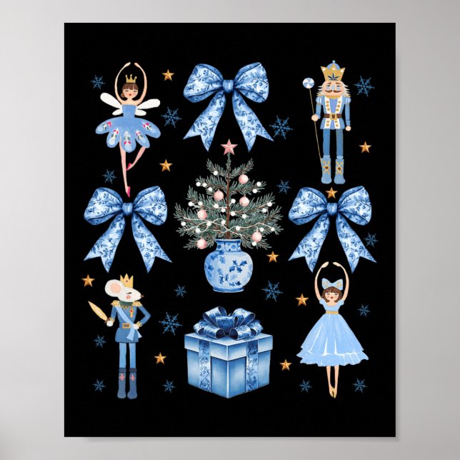 Póster Coquette Blue Bow Nutcracker Navidad Feliz Navidad (Frente)
