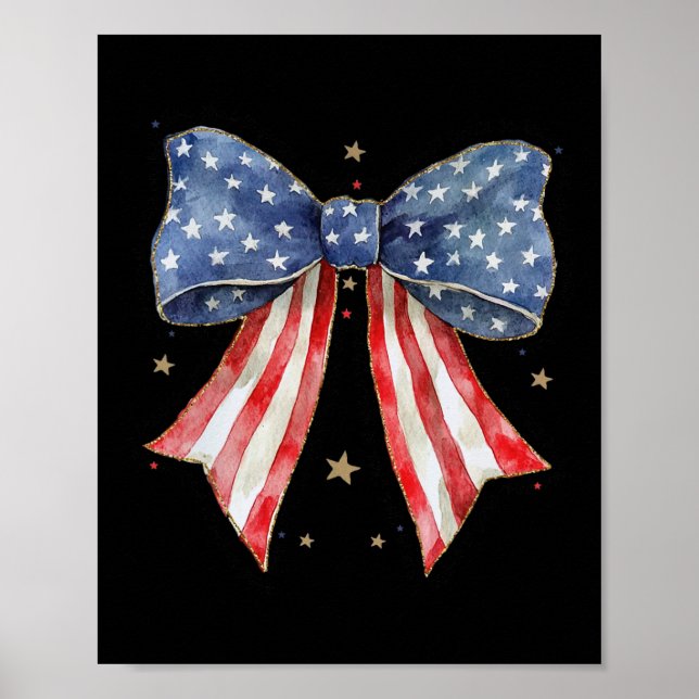 Póster Coquette Bow 4 De Julio Bandera De Ee.Uu. Dios Des (Frente)