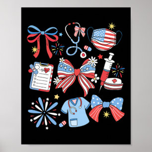 Póster Coquette Bow 4 de julio Enfermera Icu Crna Surgica