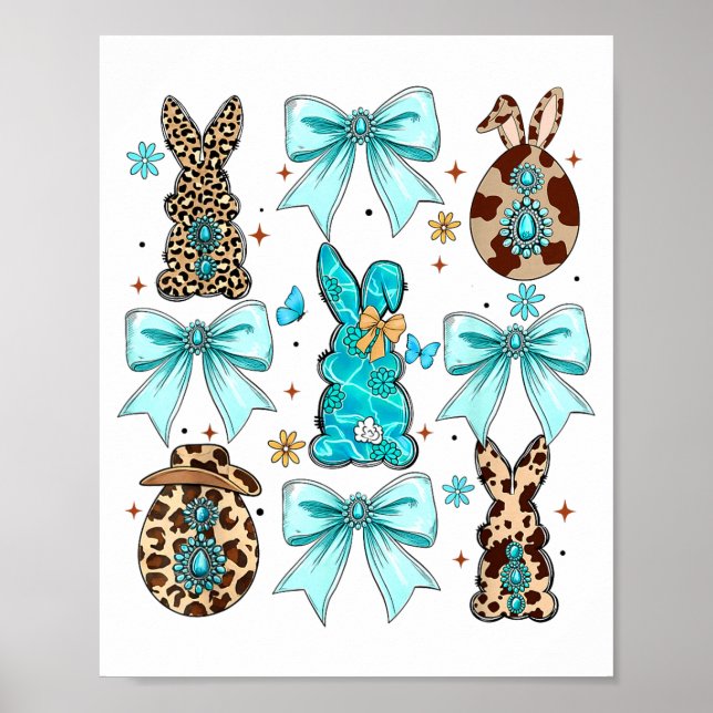 Póster Coquette Bow Bunny Rabbit Eggs Happy Easter Cowboy (Frente)