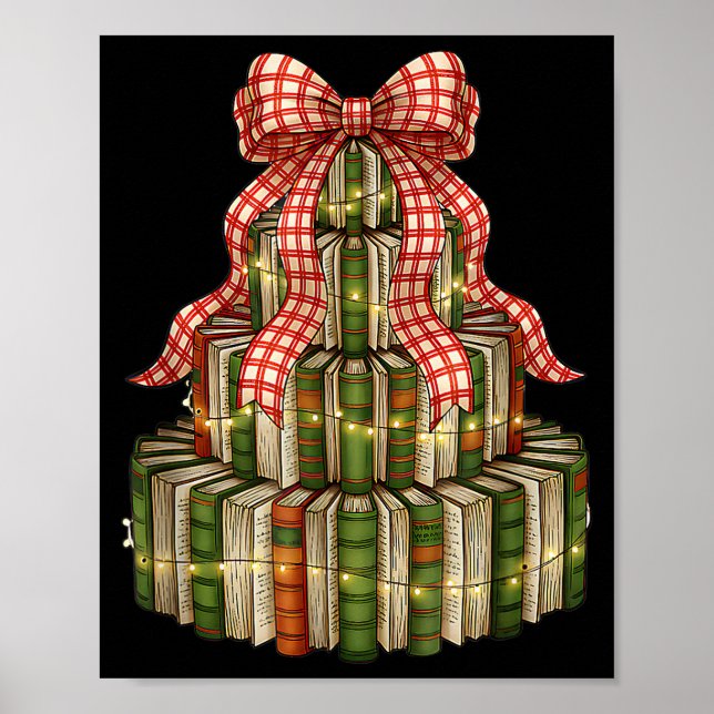 Póster Coquette Bow Christmas Books Xmas Tree Librarian  (Frente)