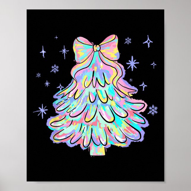 Póster Coquette Bow Colorful Christmas Tree Merry Xmas Gi (Frente)