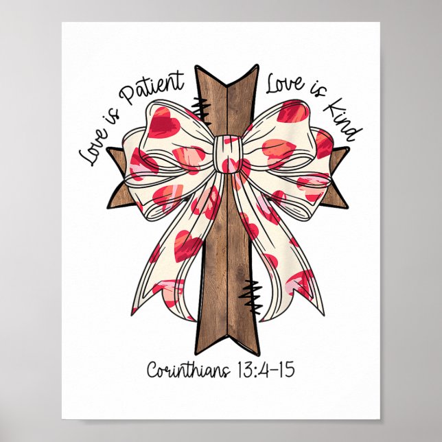 Póster Coquette Bow Cross Día de San Valentín Jesus Bible (Frente)