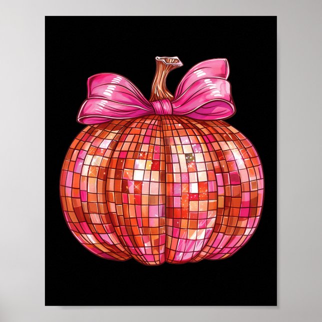 Póster Coquette Bow Disco Ball Pumpkin Cute Girly Hallowe (Frente)