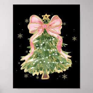 Póster Coquette Bow Feliz Navidad Árbol Santa Pajam