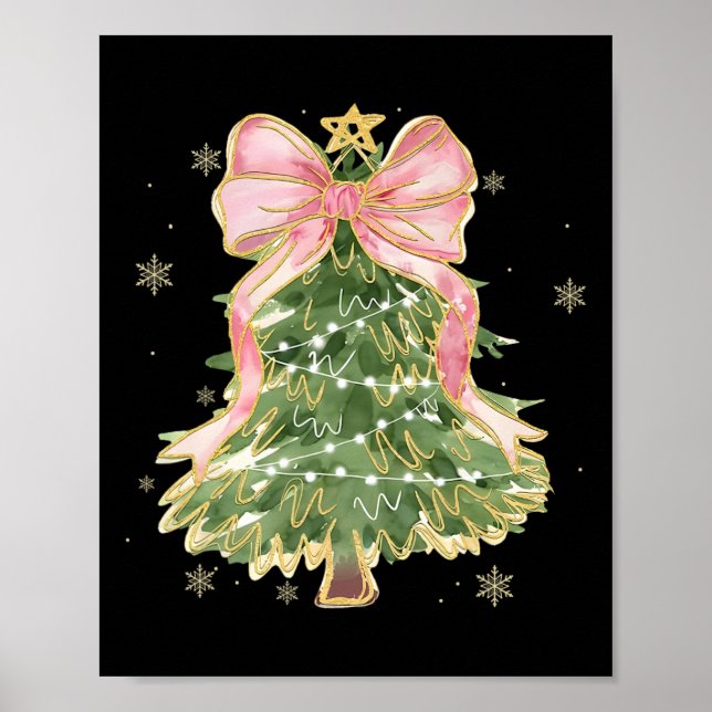 Póster Coquette Bow Feliz Navidad Árbol Santa Pajam (Frente)
