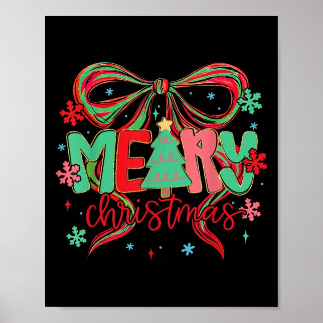 Póster Coquette Bow Feliz Navidad Copo de Nieve Navidad P (Frente)