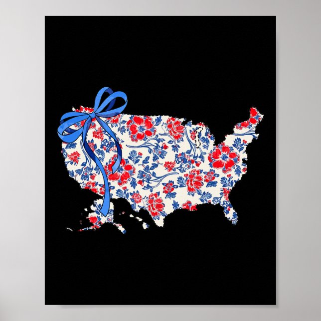 Póster Coquette Bow Floral America Map 4 De Julio Indepe (Frente)