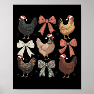 Póster Coquette Bow Funny Chickens Navidad Granja Animal