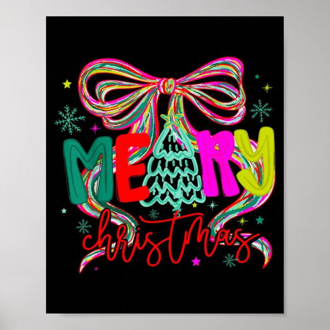 Póster Coquette Bow Funny Merry Christmas Tree Cute Xmas  (Frente)