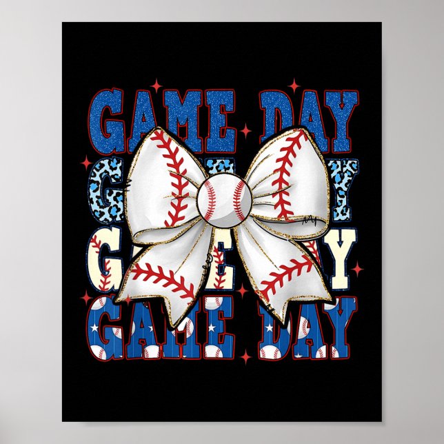 Póster Coquette Bow Game Day Baseball Sofball Funny Chee (Frente)