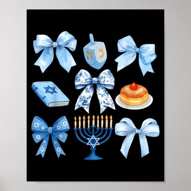 Póster Coquette Bow Hanukkah Chanukah Pajama Latke Jewish (Frente)