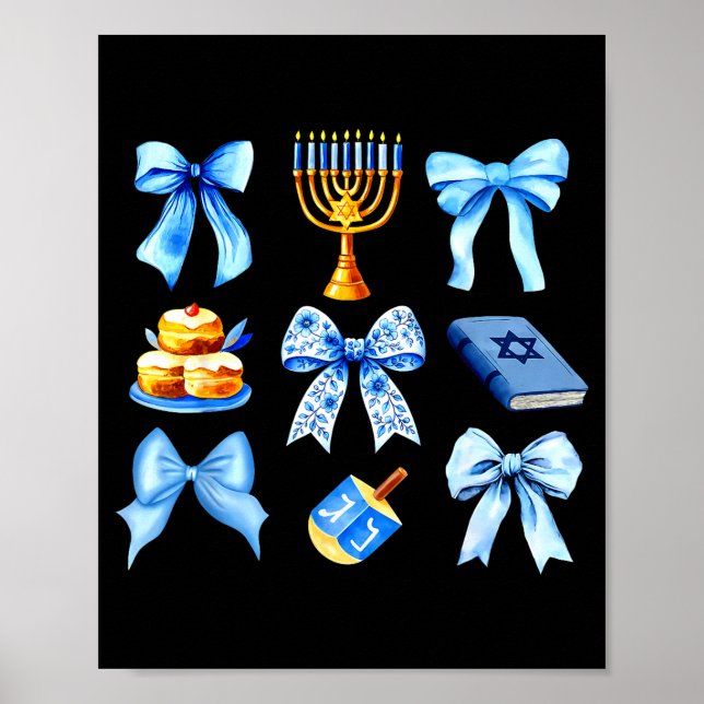 Póster Coquette Bow Jewish Holiday Chanukah Hanukkah Meno (Frente)