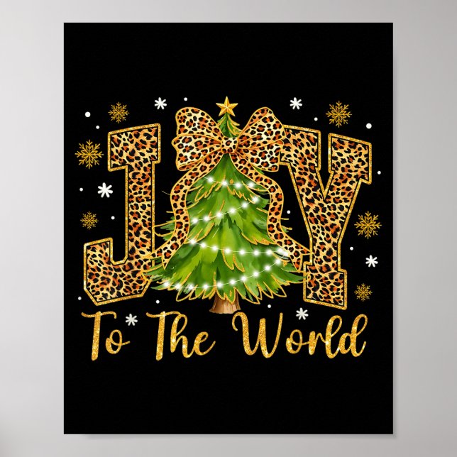 Póster Coquette Bow Leopard Christmas Joy To The World Xm (Frente)