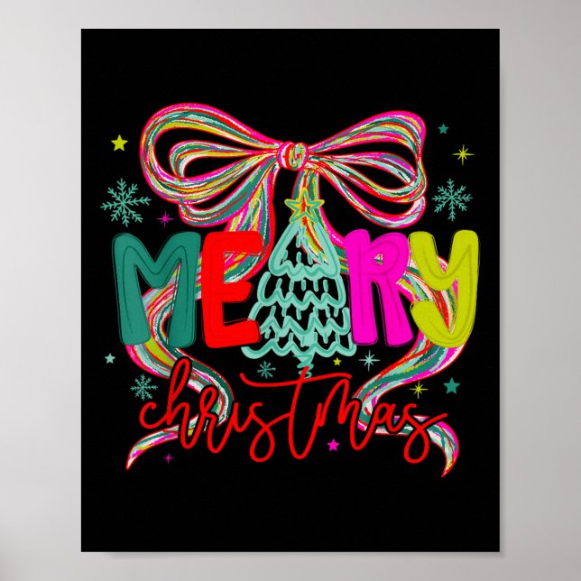 Póster Coquette Bow Merry Christmas Preppy Xmas Pajamas W (Frente)