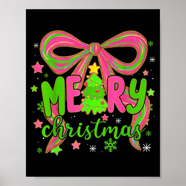 Póster Coquette Bow Merry Christmas Tree Xmas Holiday Gir (Frente)