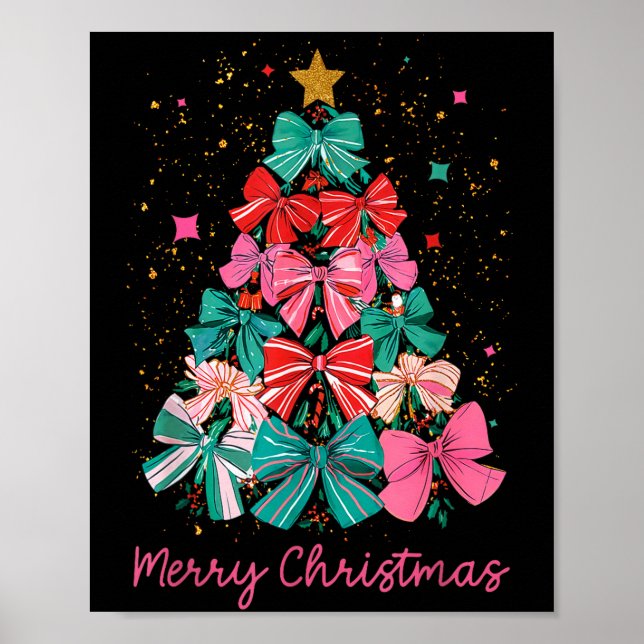 Póster Coquette Bow Merry Christmas Xmas Tree Family Paja (Frente)