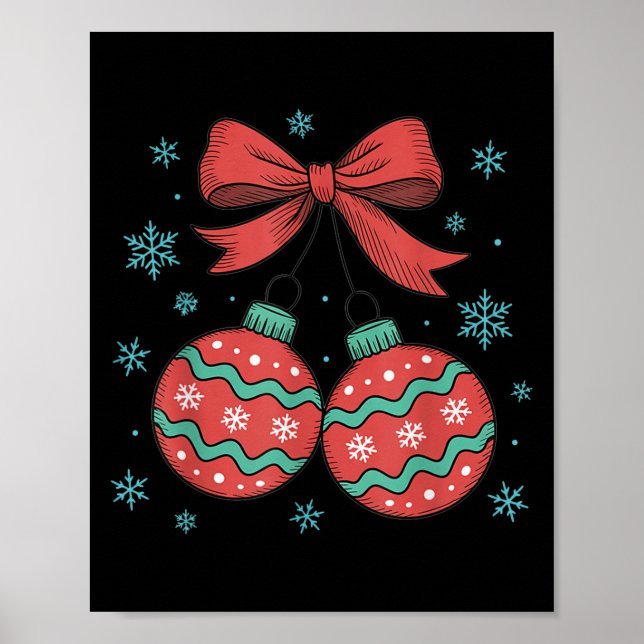 Póster Coquette Bow Ornament Cherries Christmas Holiday G (Frente)