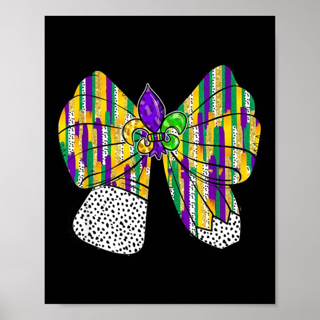 Póster Coquette Bow Pencil Mardi Gras Fleur-de-lis Teache (Frente)