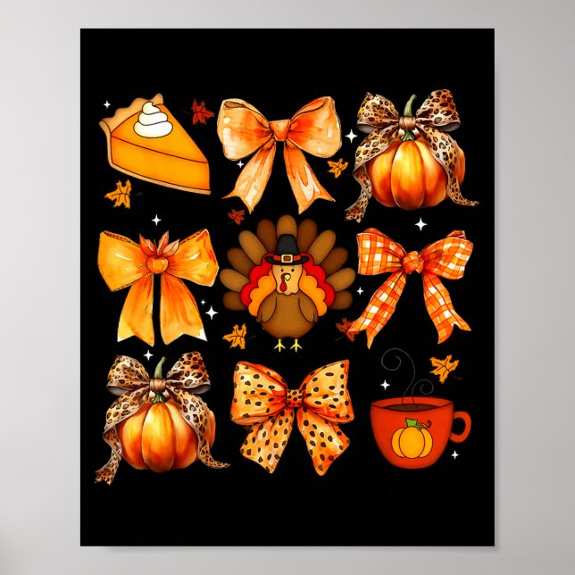 Póster Coquette Bow Pumpkin Season Thanksgiving Autumn Fa (Frente)
