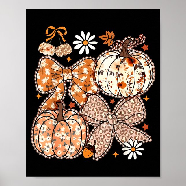 Póster Coquette Bow Pumpkin Season Thanksgiving Autumn Fa (Frente)