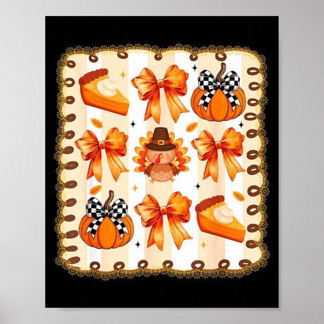 Póster Coquette Bow Pumpkin Season Thanksgiving Autumn Fa (Frente)