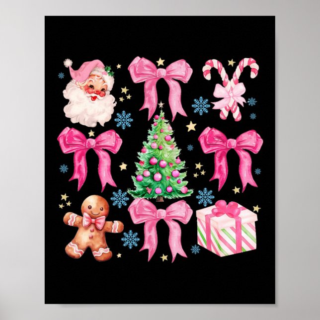 Póster Coquette Bow Santa Claus Pink Merry Christmas Wome (Frente)