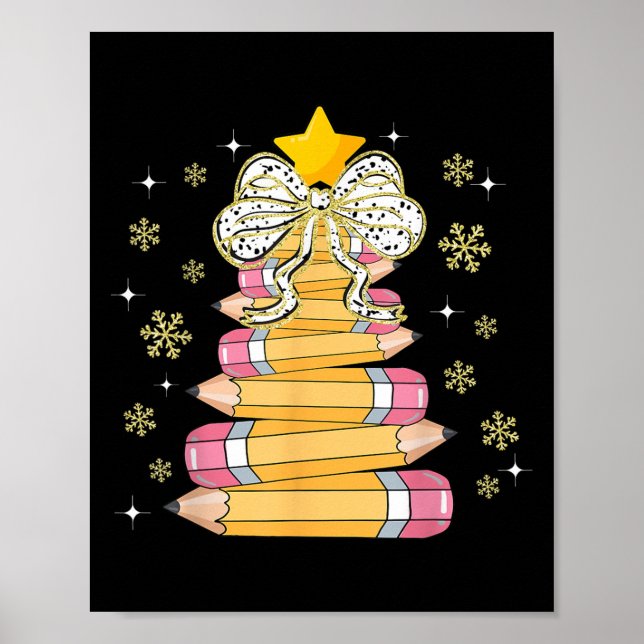 Póster Coquette Bow Snowflake Navidades navideños con láp (Frente)