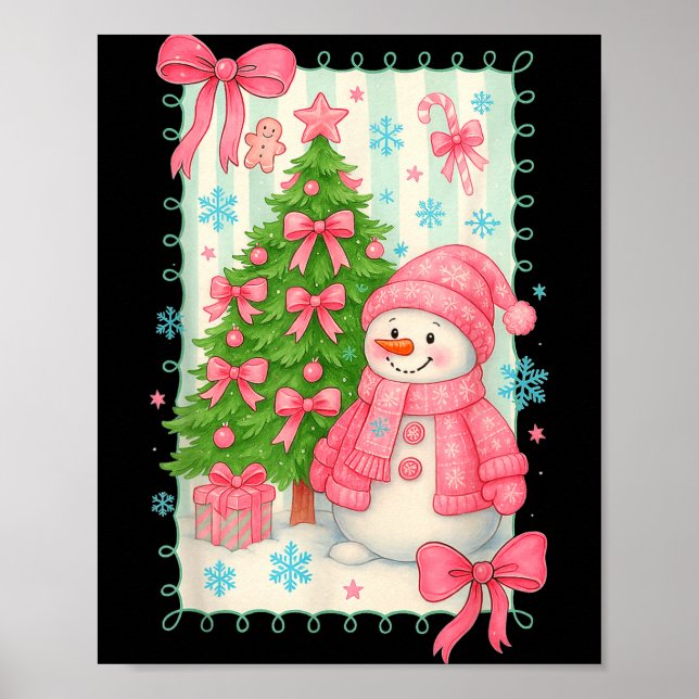 Póster Coquette Bow Snowman Nk Christmas Tree Funny Xmas  (Frente)