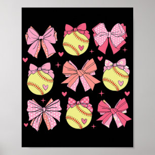 Póster Coquette Bow Softball Mamá Día de la Madre Softbal
