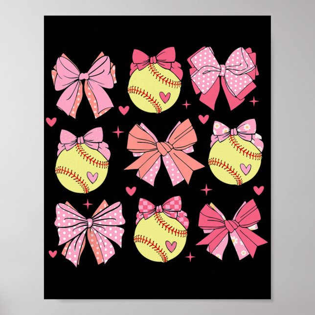 Póster Coquette Bow Softball Mamá Día de la Madre Softbal (Frente)