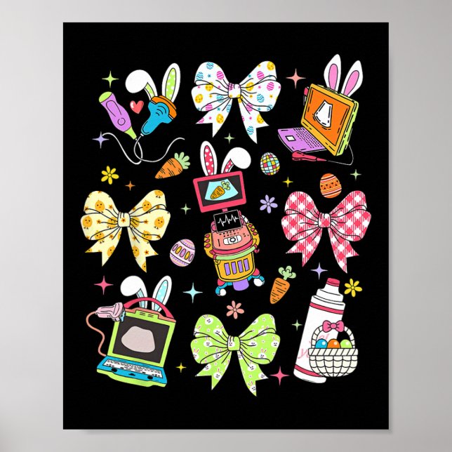 Póster Coquette Bow Sonographer Easter Ultrasonido Tech R (Frente)