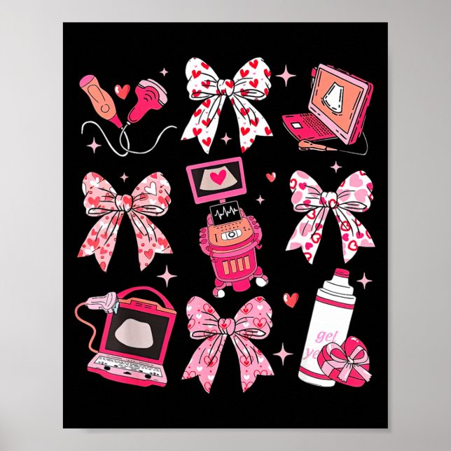Póster Coquette Bow Sonographer Valentine Ultrasound Tech (Frente)