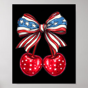Póster Coquette Cherry Bow Bandera Patriótica Estadounide