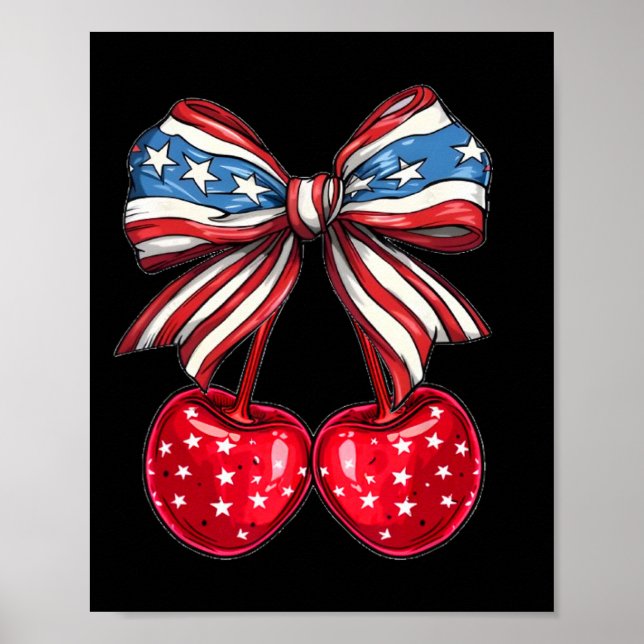 Póster Coquette Cherry Bow Bandera Patriótica Estadounide (Frente)
