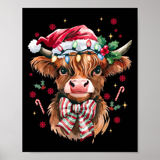 Póster Coquette Christmas Western Highland Cow Santa Xmas (Frente)