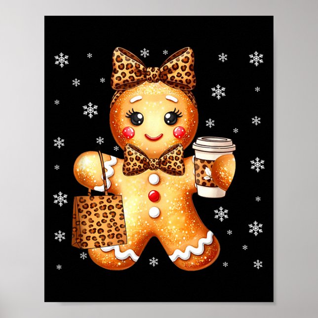 Póster Coquette Cute Gingerbread Leopard Bow Christmas Gi (Frente)