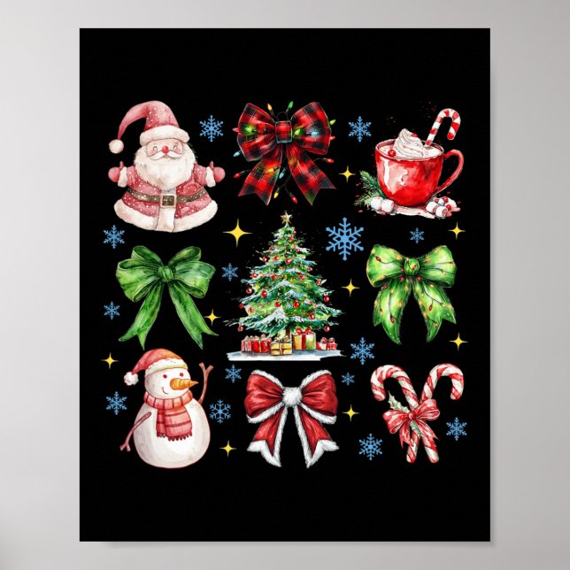 Póster Coquette de árbol de Navidad Bow Santa Claus Candy (Frente)