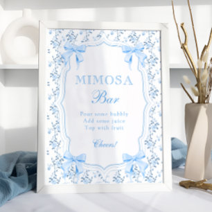 Póster Coquette Elegant Blue Bow Mimosa Bar Poster