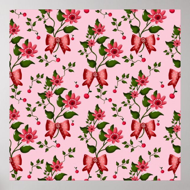 Póster  Coquette  floral Bow Pattern Wallpaper (Frente)