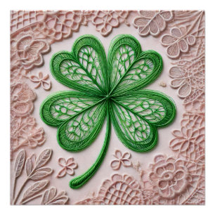 Póster Coquette floral encaje shamrock Día de San Patrici