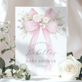 Póster Coquette Floral Pink Bow Baby Girl Shower Welcome